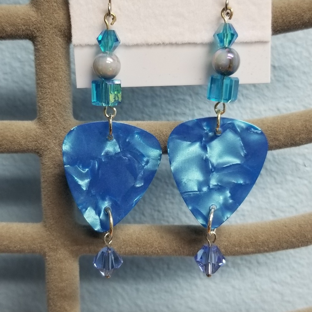 Crystal & Guitar Pic Earrings!
